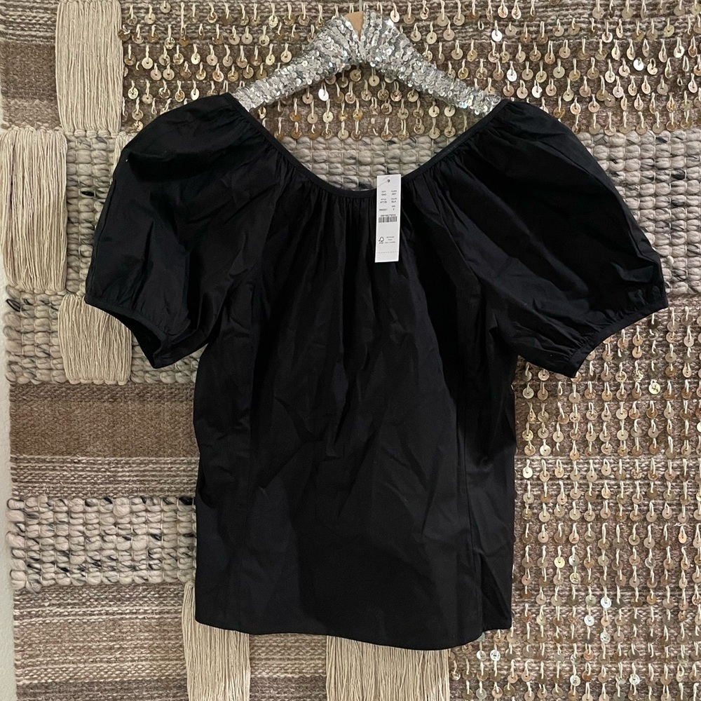 🖤 NWT J Crew black cotton gathered puff top sz 2